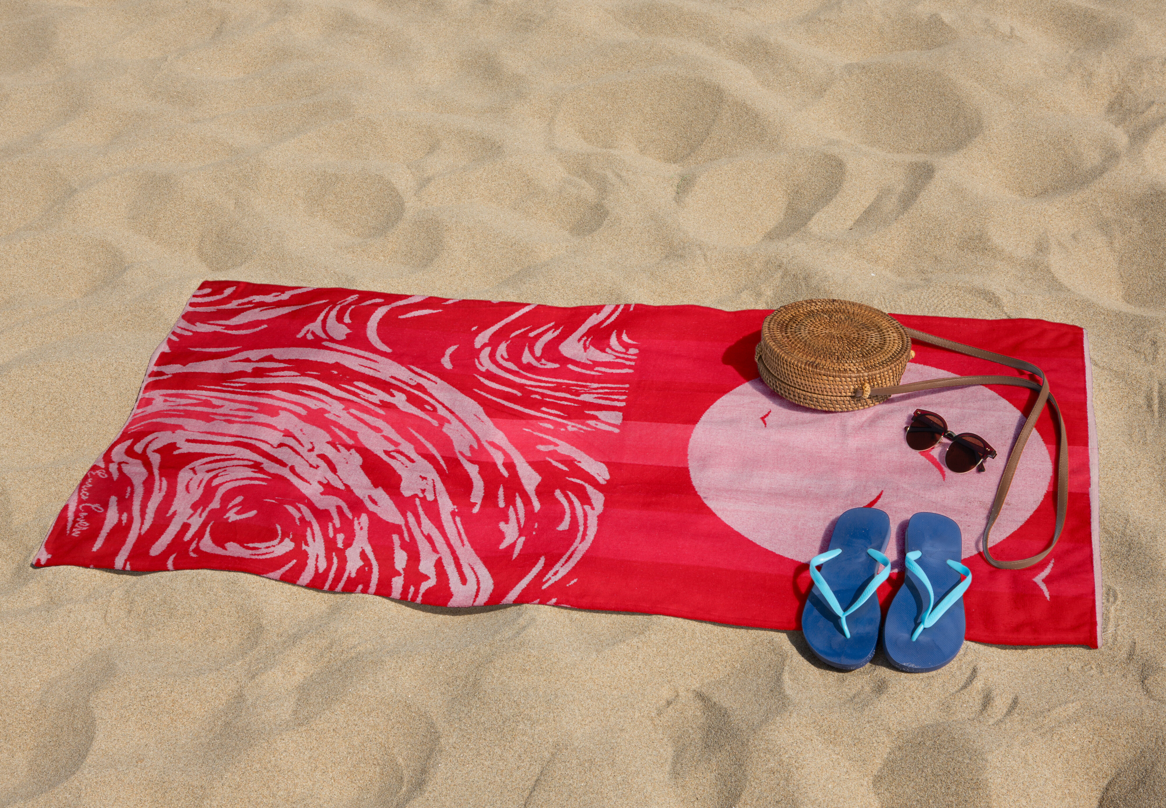 Telo Mare Spiaggia Enrico Coveri Rosso in Spugna Jacquard 100% Cotone 90X165CM (10807)