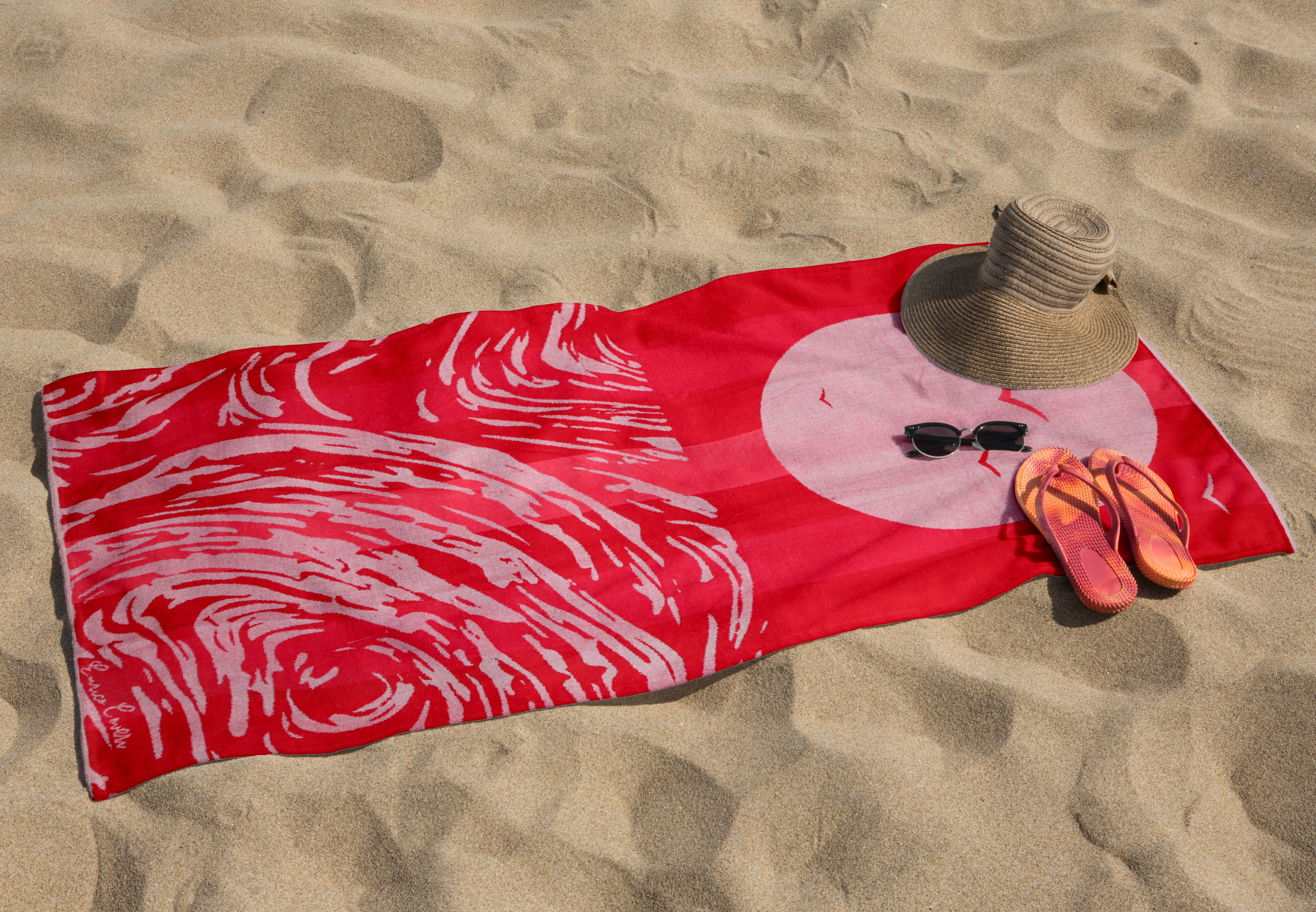Telo Mare Spiaggia Enrico Coveri Rosso in Spugna Jacquard 100% Cotone 90X165CM (10807)