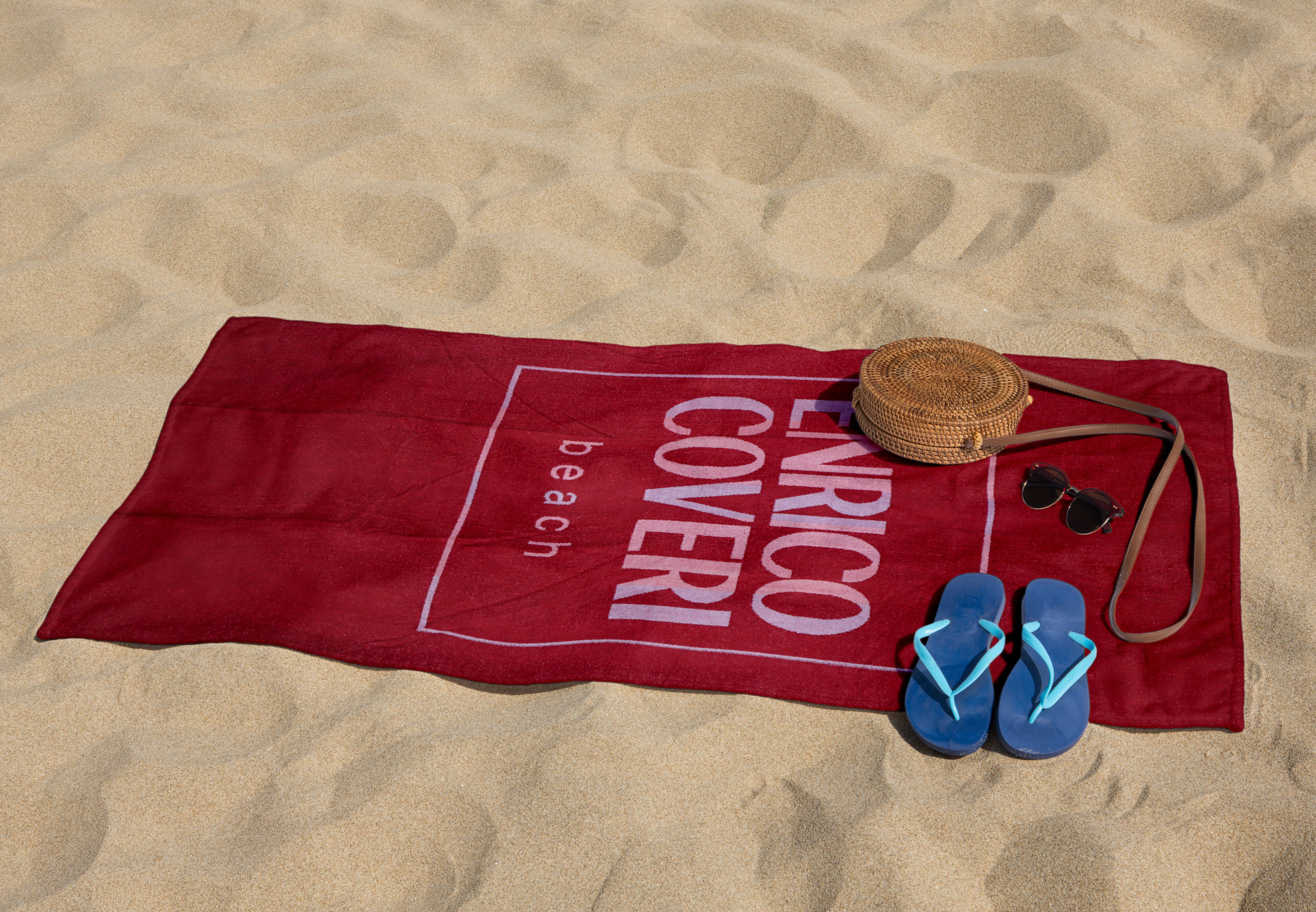 Telo Mare Spiaggia Enrico Coveri Beach Rosso in Spugna Jacquard 100% Cotone 90X165CM (10807)